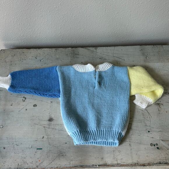 Vintage knit sweater embroidered skiing cat 70s 80s baby    3 / 6 months retro - Picture 11 of 13